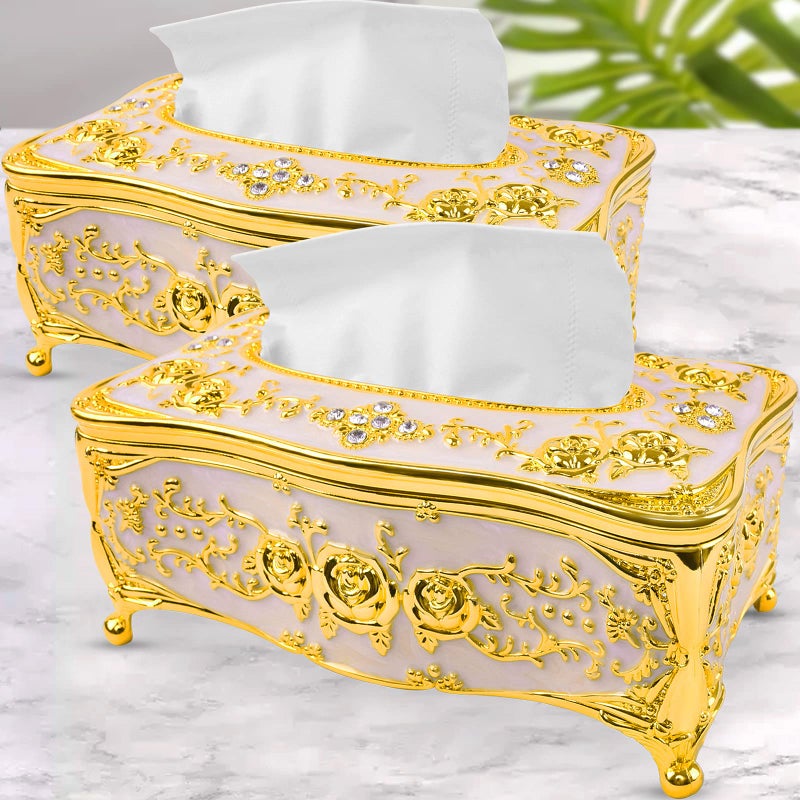 Carooyac 2PCS Gold Tissue Box Cover Decorative Tissue Box Holder Rectangular Tissues Cube Boxes Square Paper Box Napkin Holder Home Decor for Bathroom Bedroom Living Room Office
