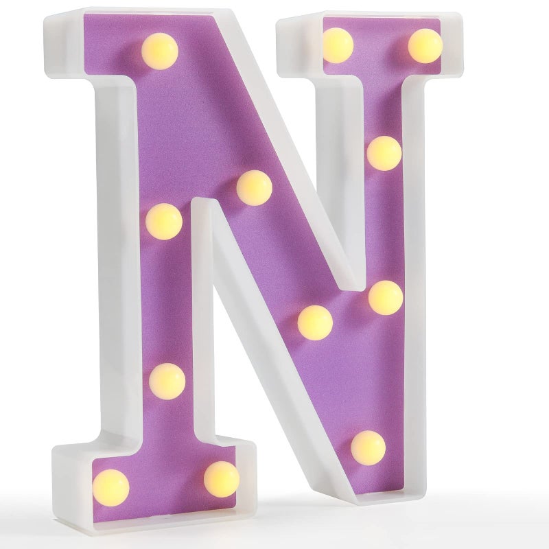 Pooqla LED Letter Lights Purple Light Up Alphabet Sign Colorful DIY Marquee Night Light with Warm White LED Home Party Birthday Wedding Bar Decoration Purple Letter N