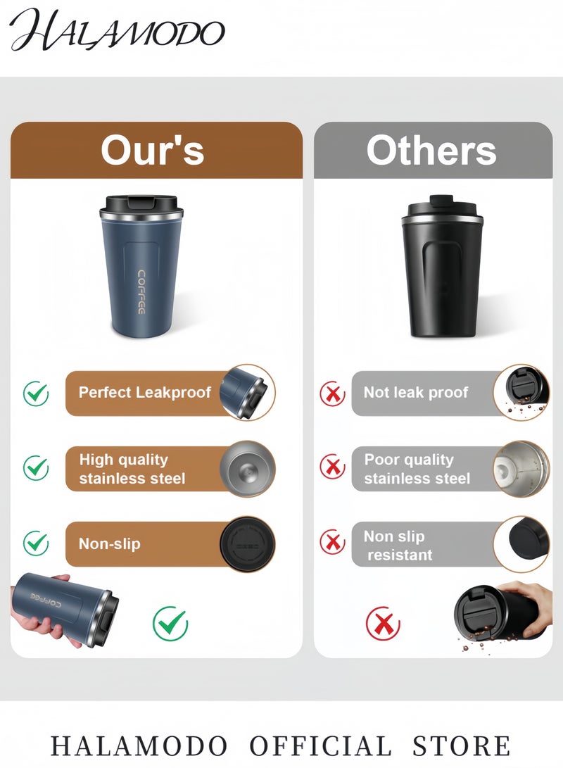 HALAMODO Stainless Steel Vacuum Thermos Mug Blue 380ml - Image 3