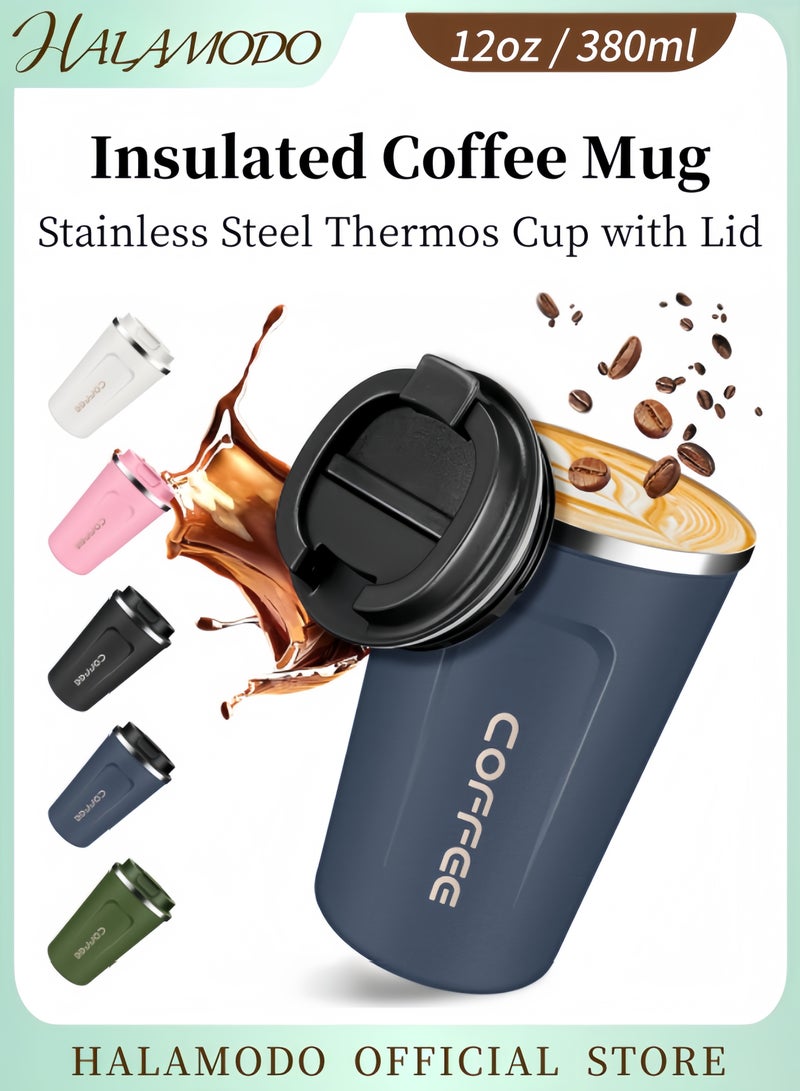 HALAMODO Stainless Steel Vacuum Thermos Mug Blue 380ml - Image 1