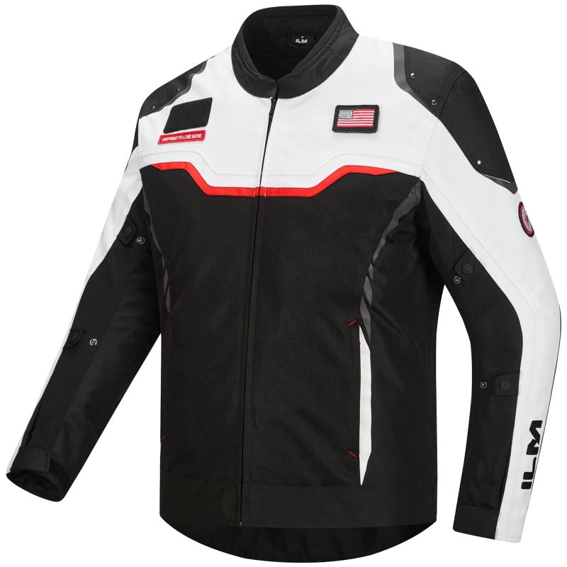 ILM Motorcycle Mesh Jacket with CE Armor and Detachable Waterproof Liner Dual Sport All Season Riding for Men Model JRC2-M White, L - Image 1