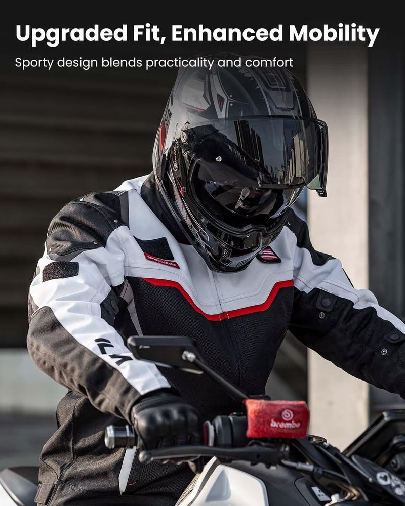 ILM Motorcycle Mesh Jacket with CE Armor and Detachable Waterproof Liner Dual Sport All Season Riding for Men Model JRC2-M White, L - Image 5