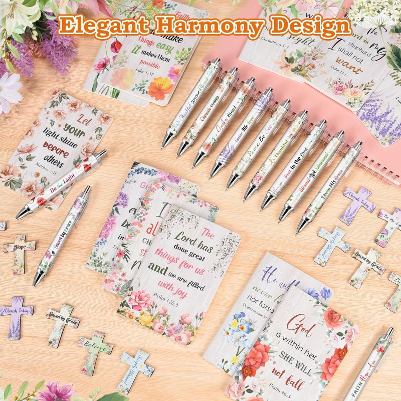 OMEYA 36 Pcs Christian Mothers Day Gifts Bulk Include 12 Mini Bible Verse Notepads, 12 Scripture Ballpoint Pens & 12 Magnetic Cross Bookmarks, Cute Religious Notebooks Gifts Prizes Party Favors, 3.5"x5.5" - Image 5