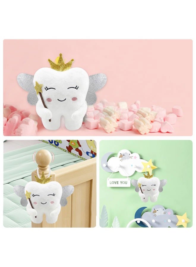 Thootyriaf Tooth Fairy Pillow with Shiny Wings Embroidered Tooth Fairy Doll with Pocket Crystal Velvet Tooth Fairy Souvenir Boy Girl Gift (White) (White) - Image 4