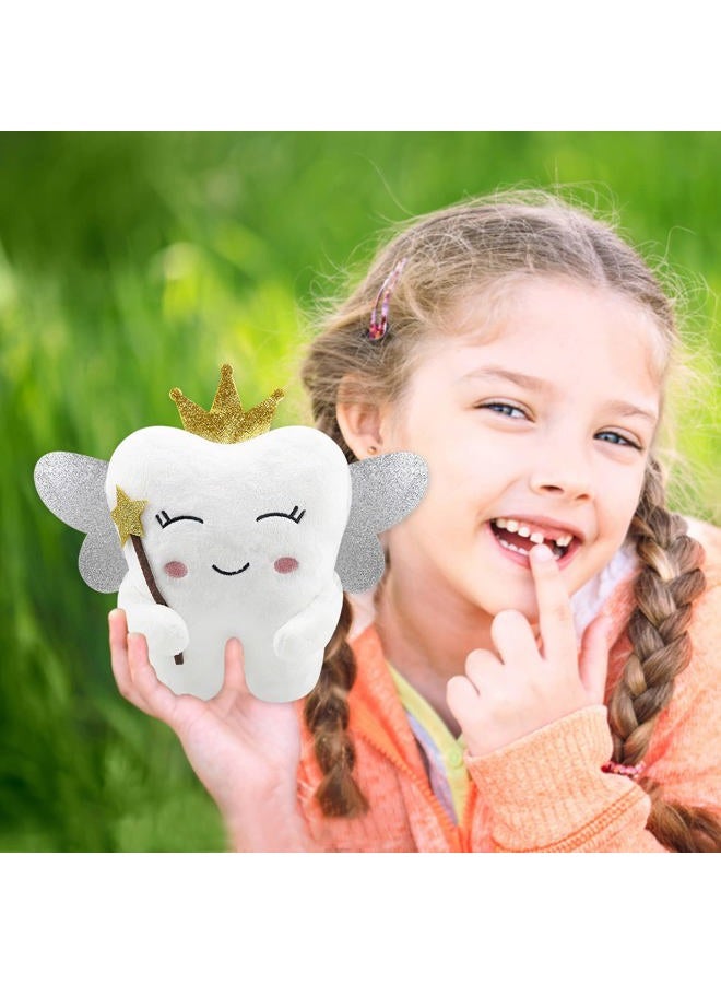 Thootyriaf Tooth Fairy Pillow with Shiny Wings Embroidered Tooth Fairy Doll with Pocket Crystal Velvet Tooth Fairy Souvenir Boy Girl Gift (White) (White) - Image 3