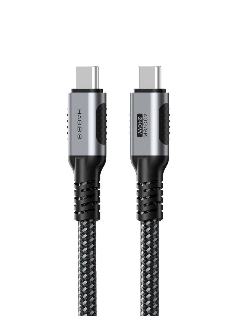 هاجيبس كابل هاجيبيس USB 4، كابل USB C إلى USB C مضفر بالجرافين بقدرة شحن سريع 240 واط مع نقل بيانات 40 جيجابت في الثانية بدقة 8K@60Hz وكابل فيديو Thunderbolt 4/3 لأجهزة iPhone 15/15 Pro Max وiPad وMacBook Pro Air (2 متر) - Image 1