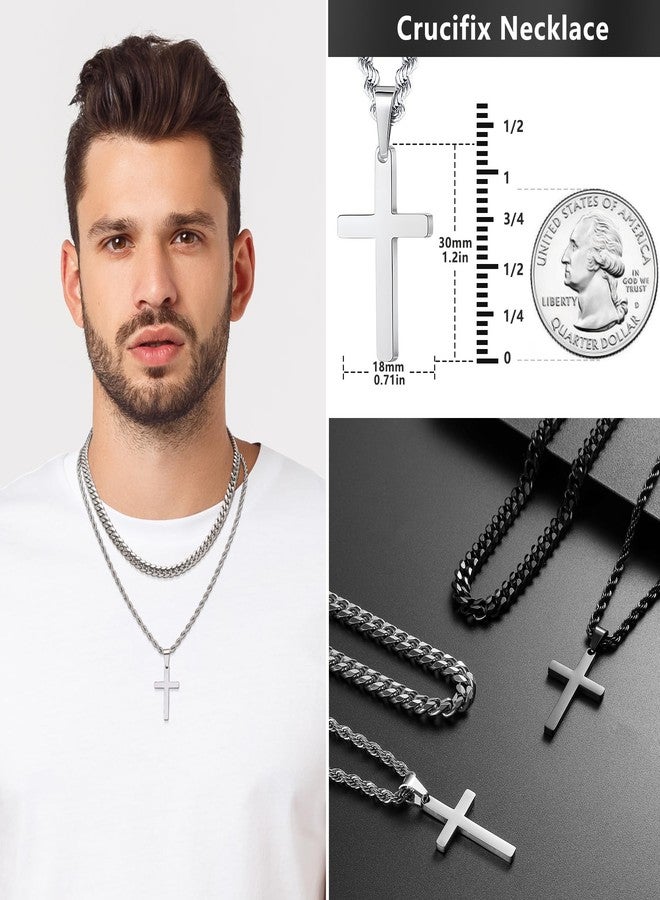 Romass 4Pcs Cross Necklace for Men,Stainless Steel Chains for Men Layered Necklaces Silver Gold Black Pendant Jewelry Box Gifts 18-24 Inches, Medium, Stainless Steel, No Gemstone - Image 5