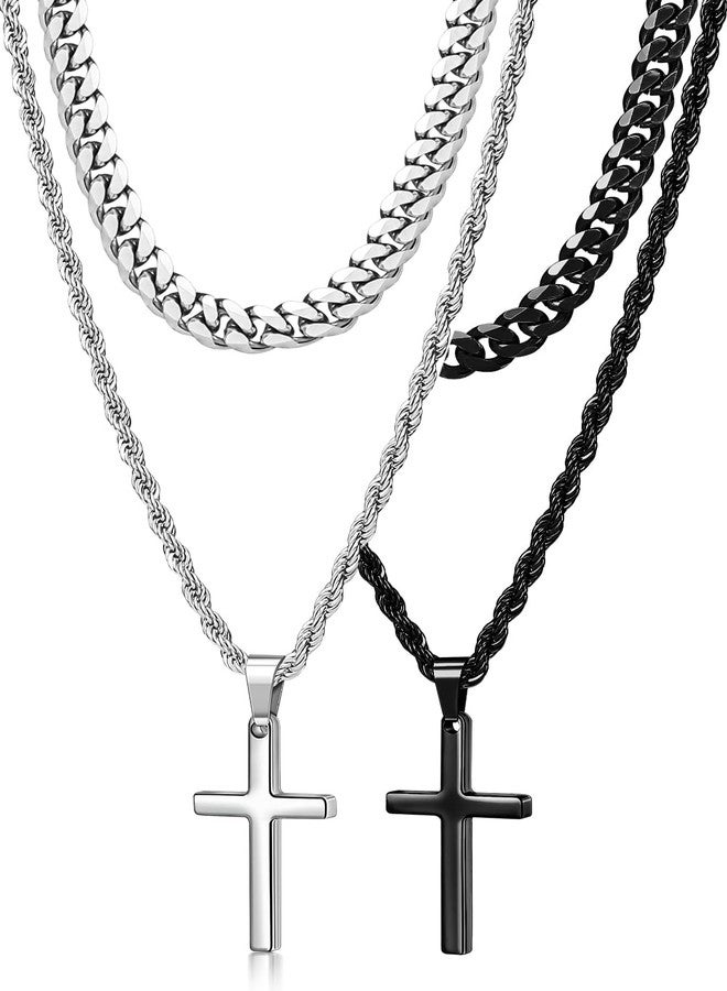 Romass 4Pcs Cross Necklace for Men,Stainless Steel Chains for Men Layered Necklaces Silver Gold Black Pendant Jewelry Box Gifts 18-24 Inches, Medium, Stainless Steel, No Gemstone - Image 1