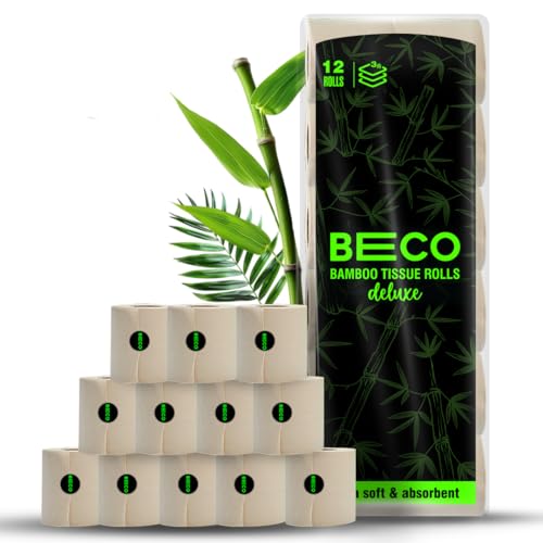 Beco Toilet Tissue Rolls | 3-ply, 1920 Pulls (160 x 12 Rolls) | Tissue Paper Roll, Toilet Paper Roll - Eco Friendly, Soft & Highly Absorbent, 100% Natural Bamboo, Chemical-Free, Hypoallergenic - Image 1