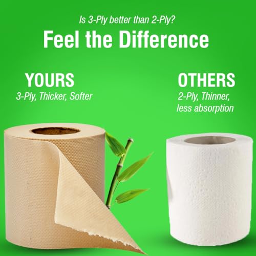Beco Toilet Tissue Rolls | 3-ply, 1920 Pulls (160 x 12 Rolls) | Tissue Paper Roll, Toilet Paper Roll - Eco Friendly, Soft & Highly Absorbent, 100% Natural Bamboo, Chemical-Free, Hypoallergenic - Image 3