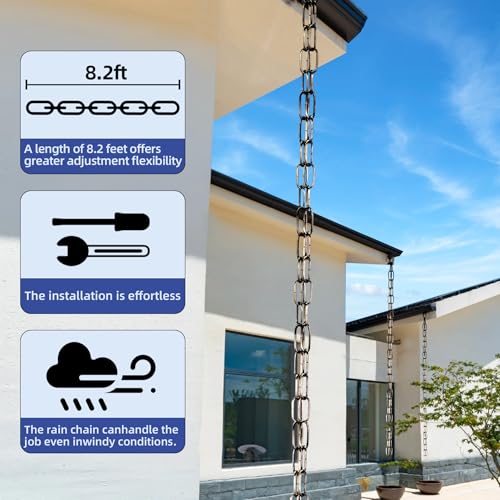 LOFIR 16.5 FT Matte Bronze-Colored Rain Chain with Hooks - Rain Chains for Outside - Adjustable Rain Catcher Chains with Bell for Eaves Drainage - Easy Install Bronze-Colored (Diameter 3mm) - Image 4