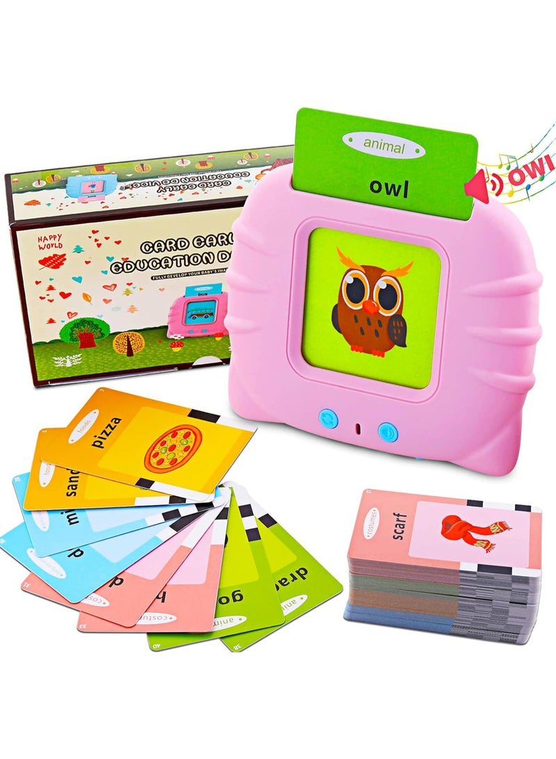 Festive Gallery Talking Flash Cards Learning Toys for Toddlers 1-6 Year Old,British English, 224 Words, Audible Educational Toys, Preschool Learning Resource Electronic Interactive Toy Birthday Gifts for Kids-Pink - Image 1
