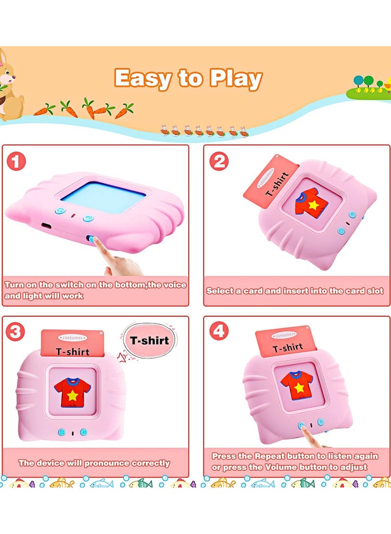 Festive Gallery Talking Flash Cards Learning Toys for Toddlers 1-6 Year Old,British English, 224 Words, Audible Educational Toys, Preschool Learning Resource Electronic Interactive Toy Birthday Gifts for Kids-Pink - Image 5