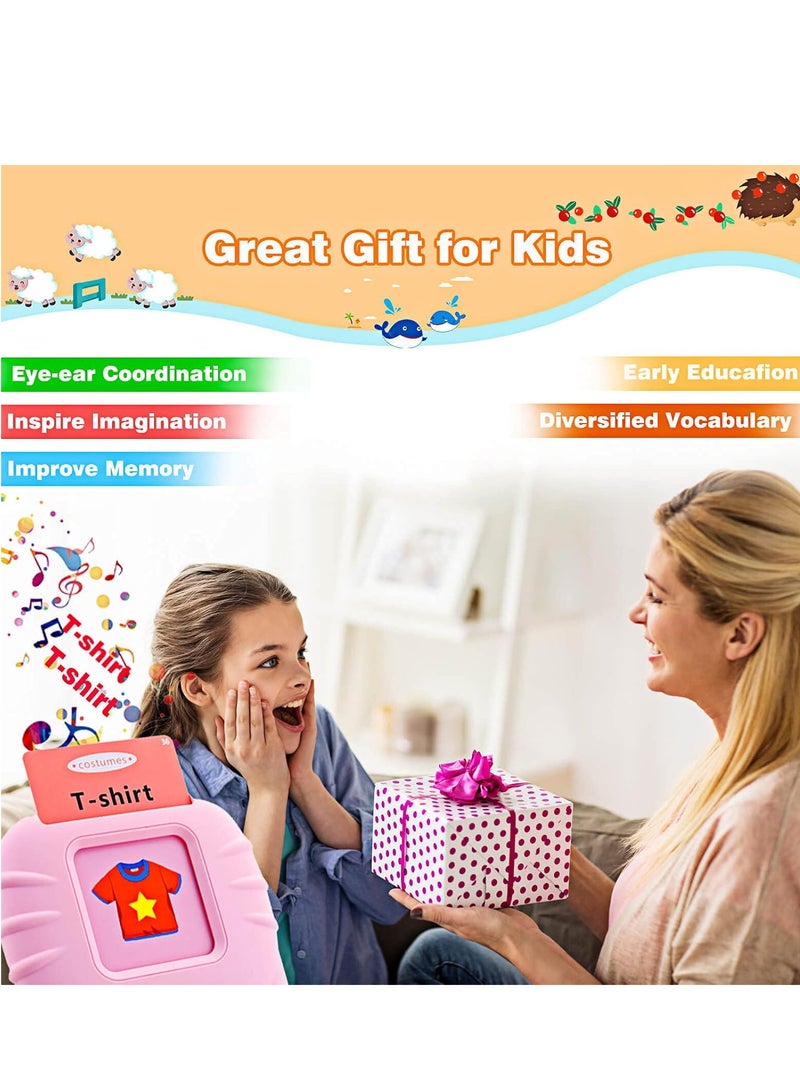 Festive Gallery Talking Flash Cards Learning Toys for Toddlers 1-6 Year Old,British English, 224 Words, Audible Educational Toys, Preschool Learning Resource Electronic Interactive Toy Birthday Gifts for Kids-Pink - Image 3