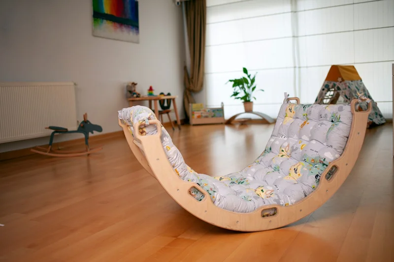 Kidoppo Pikler Climbing Set Montessori Play Set and Map Patterned Pillow | Pikler Activity Center Arch & 2 Ramps + Map Patterned Pillow