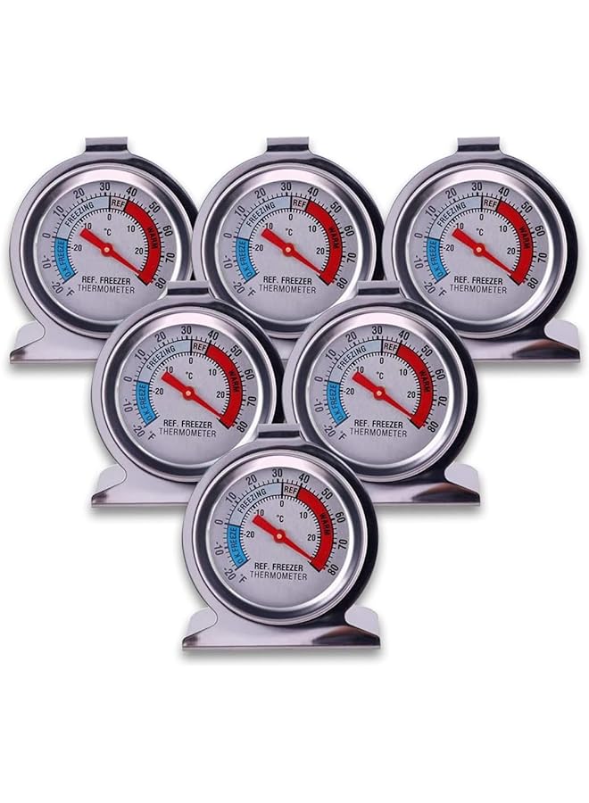 إيروريكس مجموعة من 6 مقاييس حرارة للثلاجة والفريزر من الفولاذ المقاوم للصدأ بميناء كبير ومقياس حرارة داخلي ومقياس معلق للمطبخ المنزلي والمطاعم باللون الفضي - Image 1