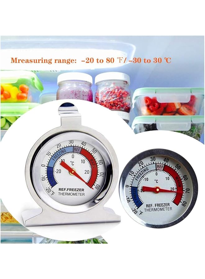 إيروريكس مجموعة من 6 مقاييس حرارة للثلاجة والفريزر من الفولاذ المقاوم للصدأ بميناء كبير ومقياس حرارة داخلي ومقياس معلق للمطبخ المنزلي والمطاعم باللون الفضي - Image 2