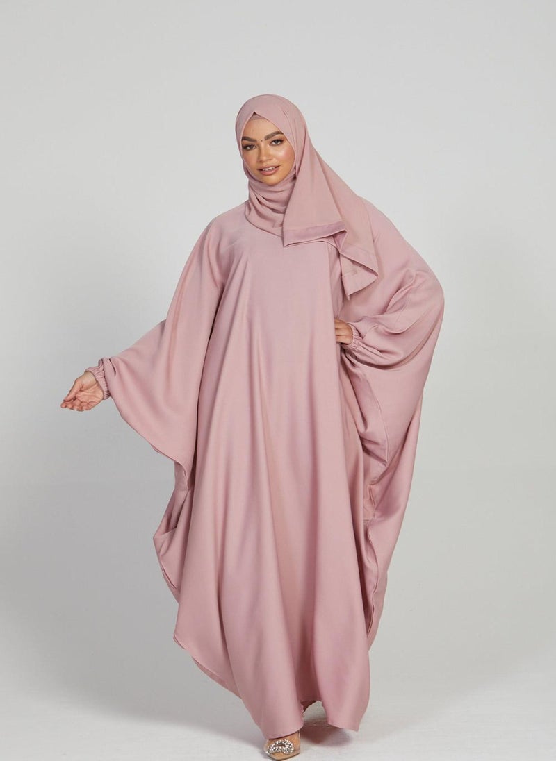 NUKHBAA Elasticated Cuff Sleeve Butterfly Abaya with Hijab AB72 - Image 1