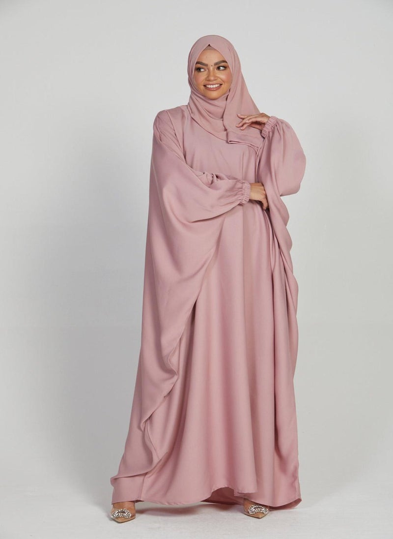 NUKHBAA Elasticated Cuff Sleeve Butterfly Abaya with Hijab AB72 - Image 2