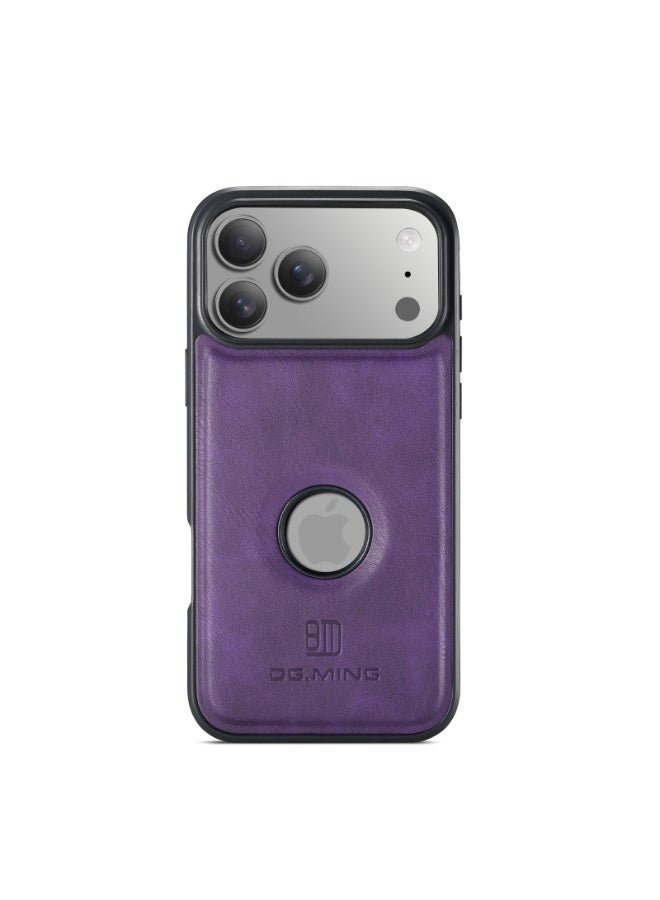 DGMING Case Cover Premium Leather Back with Logo CutOut Shockproof Compatible with  Iphone 17 Pro Max (Purple) - Image 4