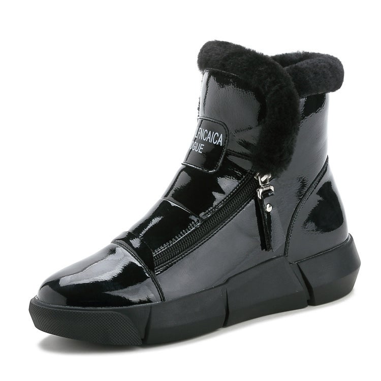2024 Autumn Winter Mid-Calf Flat Snow Boots Women Casual Sport Zip Cotton Shoes Black cotton 