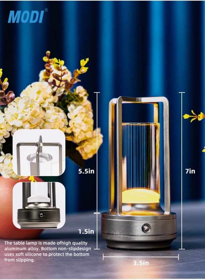 مودي مصباح طاولة LED مع تحكم باللمس، 3 وات، بطارية قابلة لإعادة الشحن 2000 مللي أمبير/ساعة، سطوع قابل للتعديل، تصميم عصري من الألومنيوم، فضي - Image 5