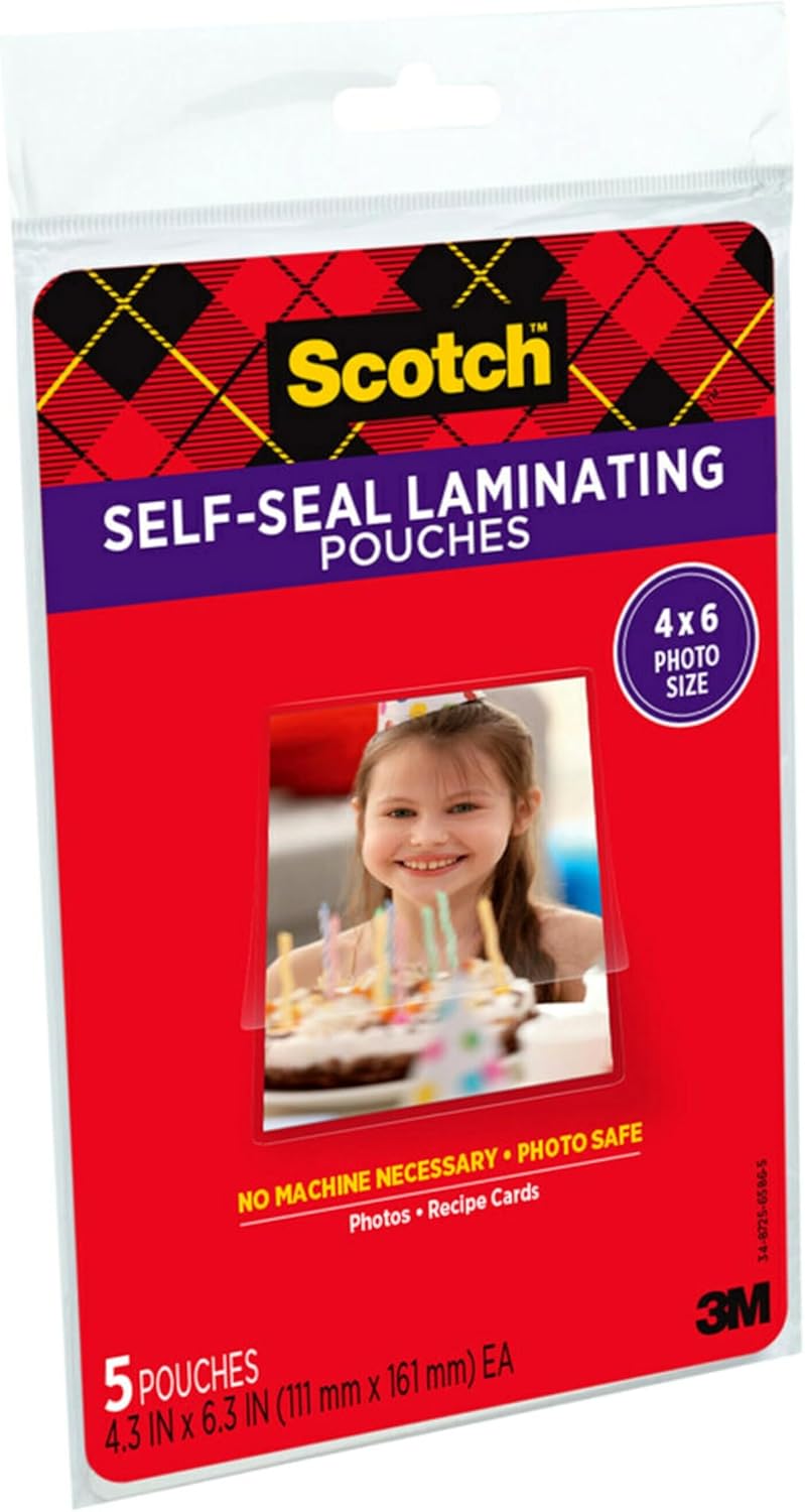 Scotch  Self-Sealing Laminating Pouches, 4 x 6 Inches, 3-Pack of 5 Pouches – No Machine Needed, Clear, Photo Safe - Image 4