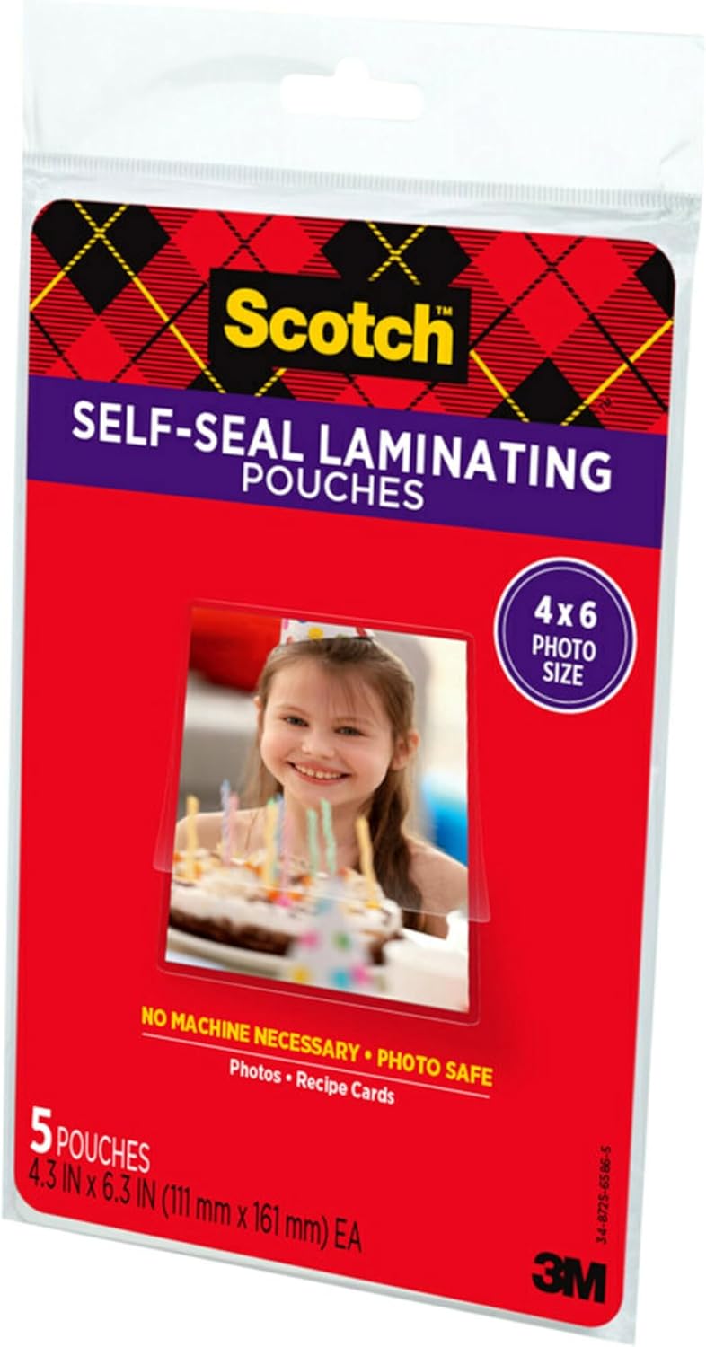 Scotch  Self-Sealing Laminating Pouches, 4 x 6 Inches, 3-Pack of 5 Pouches – No Machine Needed, Clear, Photo Safe - Image 3