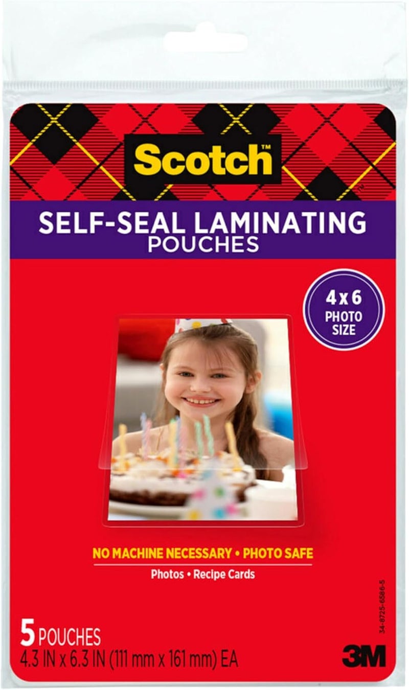Scotch  Self-Sealing Laminating Pouches, 4 x 6 Inches, 3-Pack of 5 Pouches – No Machine Needed, Clear, Photo Safe - Image 2