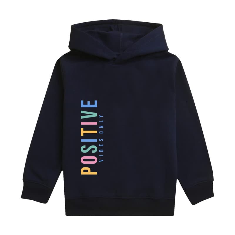 Nusyl Boy's Positive Vibes only Text Printed Hoodies |Skin Friendly Full Sleeve Sweatshirt |Pullover Hooded Neck Sweatshirt |Boys Winter Hoodie Sweatshirts | Navy - Image 1