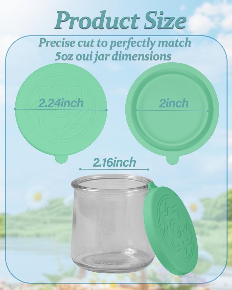 TERESRY 12 Pack Silicone Oui Yogurt Jar Lids with 8 Labels, Food-Grade Lids for 5Oz Oui Yogurt Jars, Reusable Silicone Canning Covers Perfect for Oui Yogurt Bottle, Turquoise(Jar not Includ) - Image 2