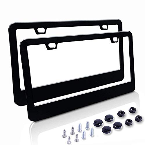 Car License Plate Frame Matte Stainless Steel License Plate Covers with Free Screws Fasteners Black Screw Caps 2 PackBlack