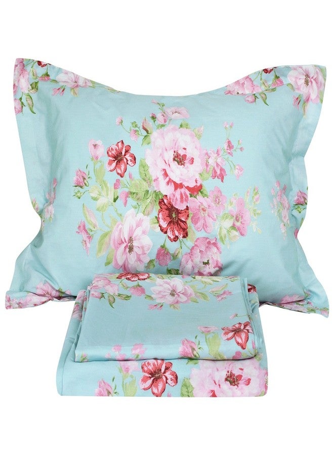 FADFAY Shabby Pink Floral 4 Piece Bed Sheet Set 100% Cotton Deep Pocket-Queen - Image 1