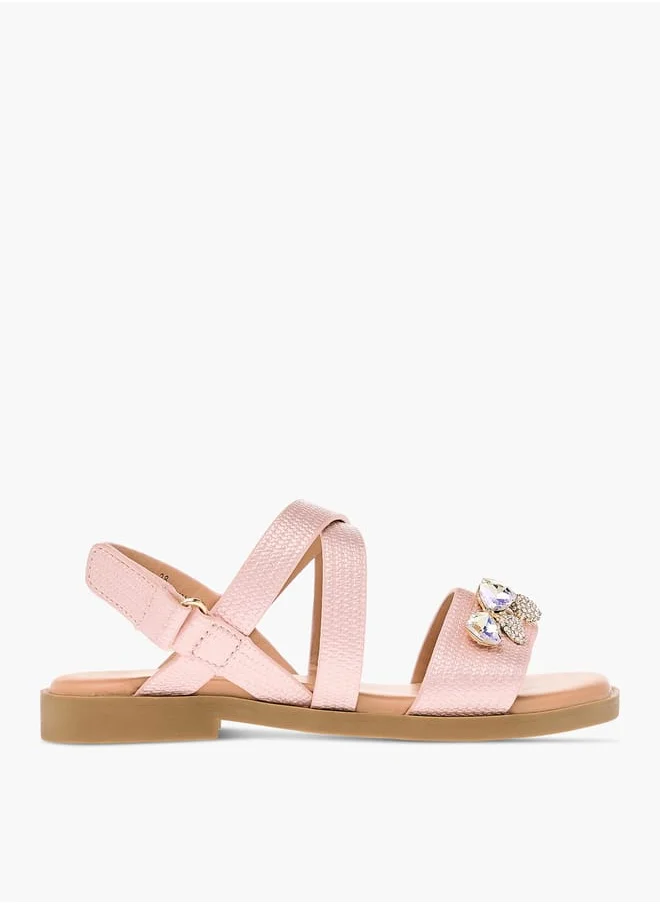 جونيورز Girls Bow Embellished Sandals With Hook And Loop Closure