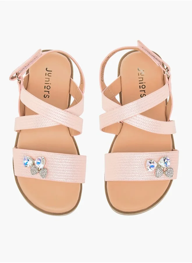 JUNIORS Girls Bow Embellished Sandals With Hook And Loop Closure