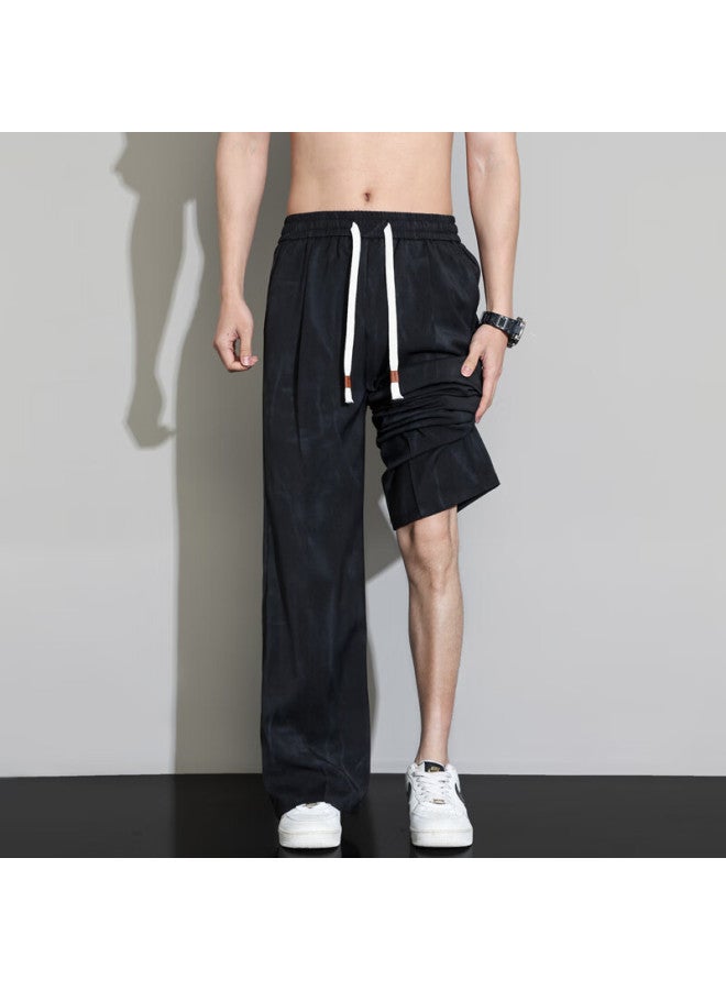 Poum Men'S Summer American Ice Silk Dirty Pants Loose Wide Leg Pants 9975 Black Xs - Image 2
