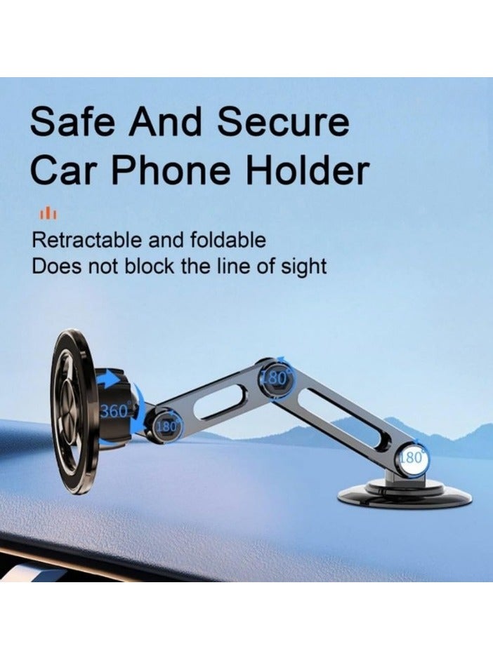 AROAQ Car Phone Holder, Magnetic Suction Foldable Phone Stand, 360 Degree Rotatable Auto Retractable Phone Clamp, Portable And Convenient Car Cell Phone Mount For All Smartphones, (Silver) - Image 4