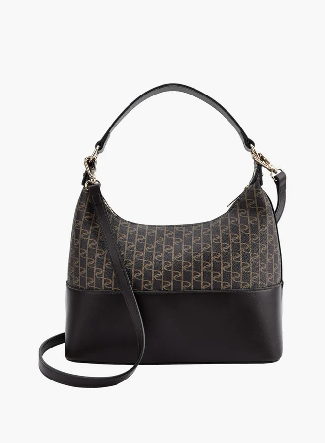 Paprika Monogram Print Shoulder Bag with Detachable Strap and Zip Closure