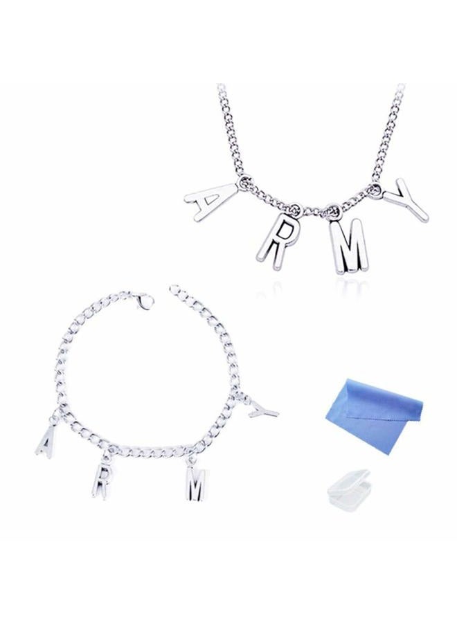 XHBTS Necklace Bangtan Boys Army A.R.M.Y Pendant and Bracelet with Mini Cloth and Mini Box - Image 1
