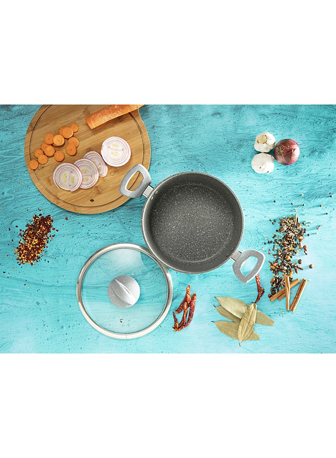 Royalford Sturdy And Durable Unique Designed Easy To Handle 5 Layer Construction Non-Stick Coating Granite Smart Casserole With Lid Grey 30cm - Image 4