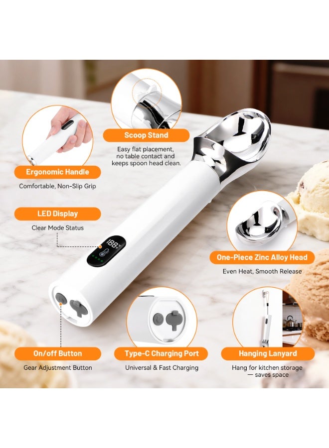 INKBIRDPLUS Electric Heated Ice Cream Scoop, Rechargeable, Cordless Self-Warming Disher, Fast Heating & Adjustable Temp, Easy Scooper for Hard Ice Cream, Frozen Yogurt, Gelato, Sorbet, Summer Party, BBQ Essential - Image 5