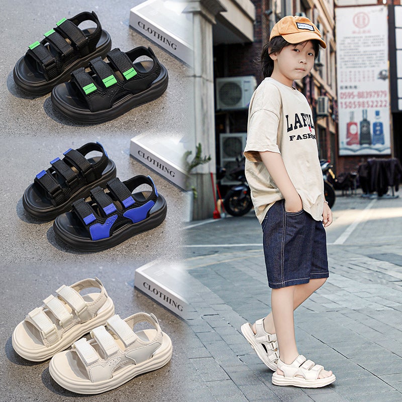 Boys Sandals 2024 Mid-Large Children'S Velcro Sports Sandals Boys Soft Sole Non-Slip Beach Shoes - Image 2