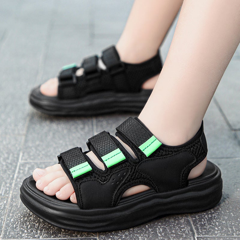 Boys Sandals 2024 Mid-Large Children'S Velcro Sports Sandals Boys Soft Sole Non-Slip Beach Shoes - Image 3