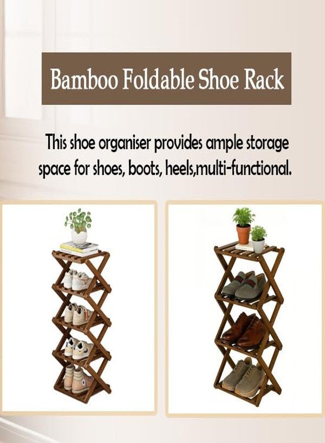 Ayedvan Bamboo Foldable Shoes Organizer Shoe Rack Free Standing Shelf for Entryway,Living Room,Hallway, Wood Color,Installation-Free Multifunctional Shoe Rack(4 Layers) - Image 2