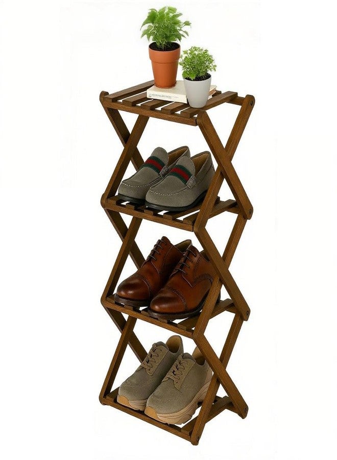 Ayedvan Bamboo Foldable Shoes Organizer Shoe Rack Free Standing Shelf for Entryway,Living Room,Hallway, Wood Color,Installation-Free Multifunctional Shoe Rack(4 Layers) - Image 1