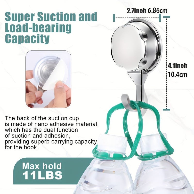 Silvery Suction Cup Hooks Set Wall Hanging Heavy Handbag Key Coat Towel Holder - Image 2