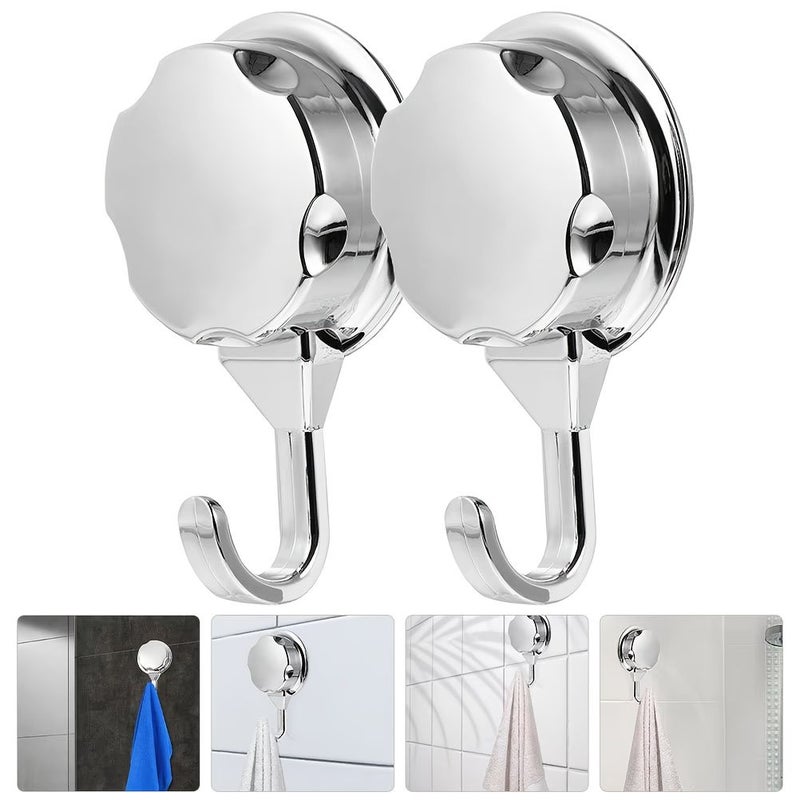 Silvery Suction Cup Hooks Set Wall Hanging Heavy Handbag Key Coat Towel Holder - Image 1