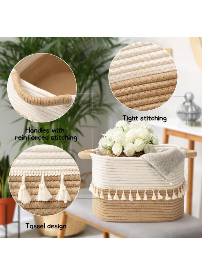 Bukela 3 Pack Woven Basket, Cotton Rope Basket for Storage, Clothes Boho Basket Bin for Organizing, Fabric Basket for Books, Plants, Pet Treats, White & Jute - Image 3