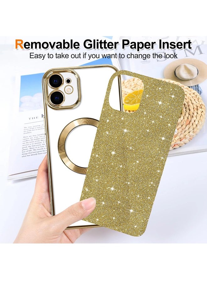 iPhone 11 Case Glitter, Clear Magnetic Phone Cases with Camera Lens Protector [Compatible with MagSafe] Bling Sparkle Plating Soft TPU Slim ShockProof Protective Cover Women