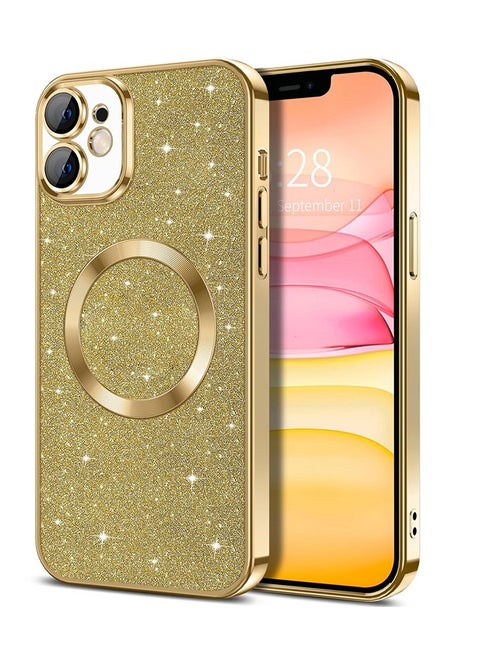 iPhone 11 Case Glitter, Clear Magnetic Phone Cases with Camera Lens Protector [Compatible with MagSafe] Bling Sparkle Plating Soft TPU Slim ShockProof Protective Cover Women